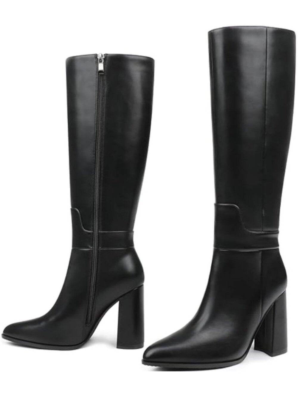 NIB MERUMOTE Black Knee High Block Heel Boots Pointed Toe 6.5
